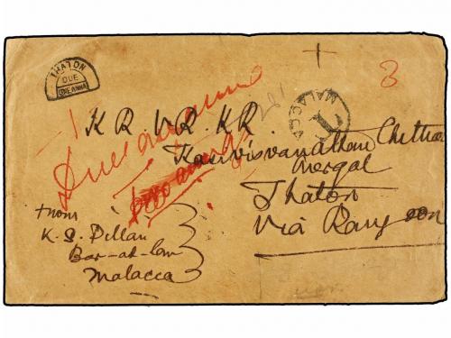 ✉ MALAYA. 1928. MALACCA to THATON (Burma). Envelope franked 