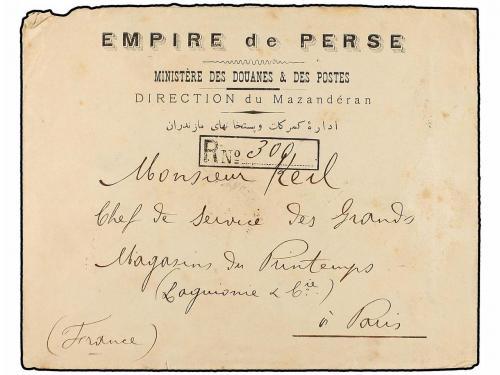 ✉ IRAN. 1903. MECHEDISSER to FRANCE. 2 ch. grey strip of thr