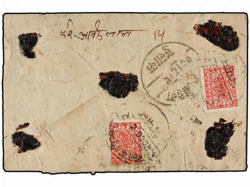 ✉ NEPAL. 1943. KATHMANDU to TAULIHAWA. 8 pi. postal stationa