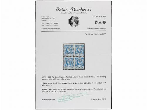 (*) HAITI. Sc. 11 (4). 1885. 7 cts. azul oscuro, pl. II, 1ª