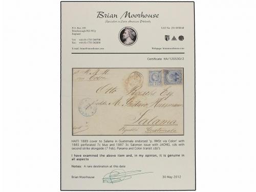 ✉ HAITI. 1889. JACMEL a SALAMA (Guatemala). 7 cent. azul y 3