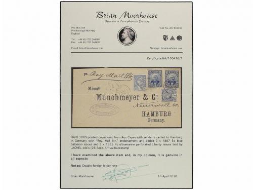 ¿ HAITI. 1889. JACMEL a HAMBURGO. 7 cts. ultramar (2) y 3 ct