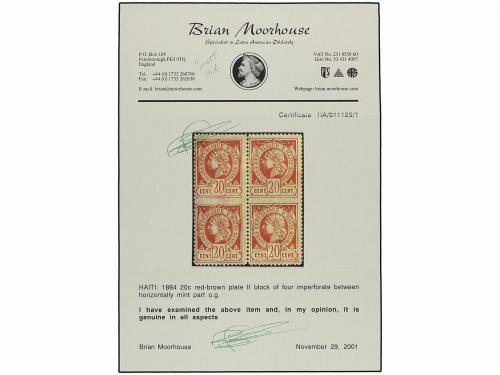 * HAITI. 1884. 20 cts. castaño pálido. Bloque de cuatro SIN