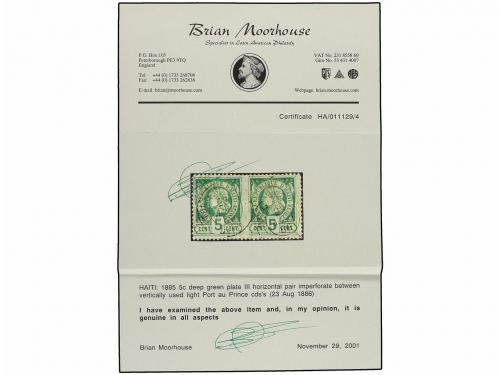 ° HAITI. 1885. 5 cts. verde, pl. III. Pareja horizontal SIN