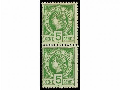 * HAITI. Sc. 20 (2). 1886. 5 cts. verde. Pareja vertical, un