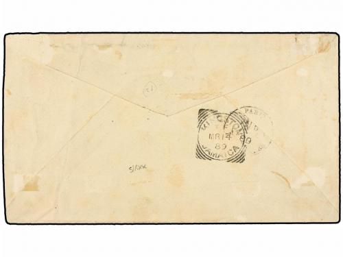 ¿ HAITI. 1889. JEREMIE a PARÍS. 2 cts. violeta (5) (tira de