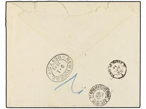 ¿ HAITI. 1890. PORT AU PRINCE a FRANCIA. 5 cts. verde, tira