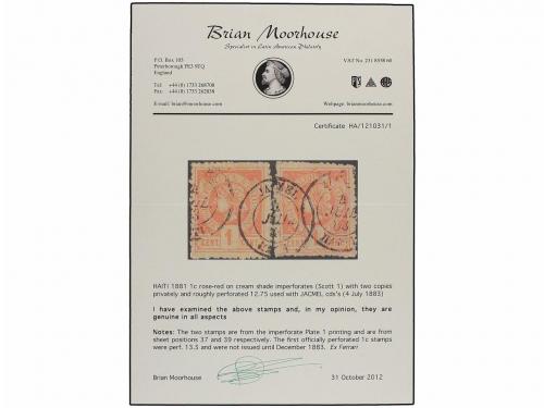 ° HAITI. Sc. 1. 1881. 1 cto. PERFORACIÓN PRIVADA 12,75 (la p