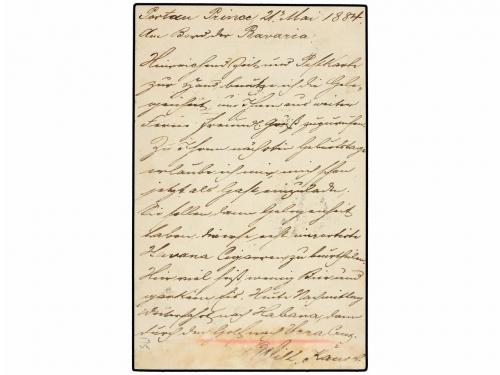 ✉ HAITI. 1884. PORT AU PRINCE a BERLÍN (Alemania) Tarjeta Po