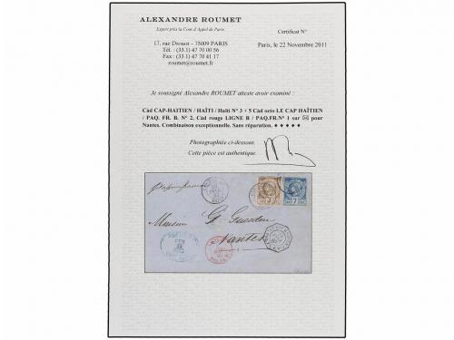 ¿ HAITI. 1883. CAP HAITIEN a NANTES (Francia). 3 cents. cast