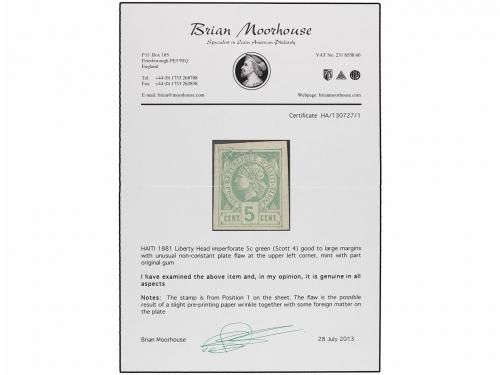 * HAITI. 1881. 5 cents. verde, importante defecto de impresi