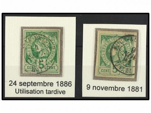 ° HAITI. 1881. 5 cent. verde. Conjunto de siete sellos y dos