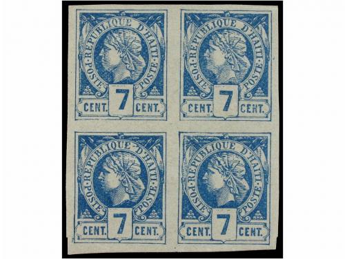 **/* HAITI. 1881. 7 cents. azul. Dos bloques de cuatro en co