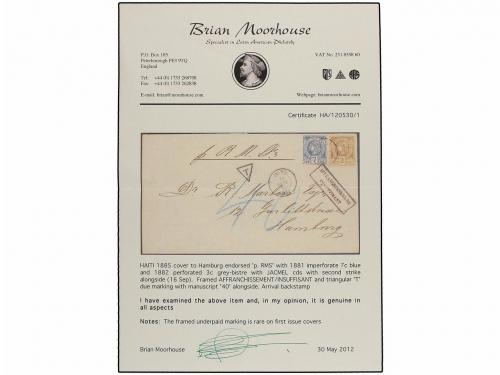 ¿ HAITI. 1885. JACMEL a HAMBURG (Alemania). 3 cents. castaño