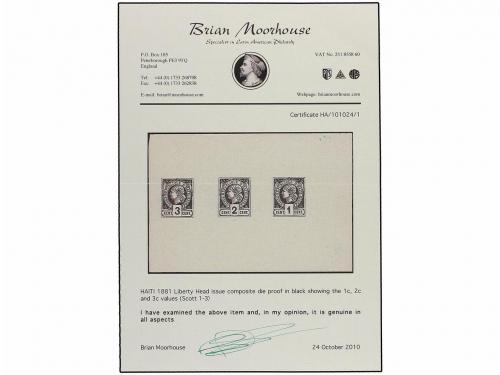 (*) HAITI. 1881. ENSAYOS DE COLOR. 3 cts. negro + 2 cts. neg