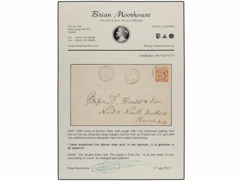 ✉ HAITI. 1884. PORT AU PRINCE a BOSTON (Usa). 20 cts. castañ