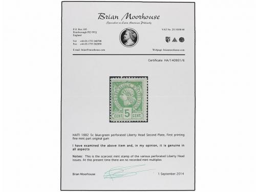 * HAITI. 1882. 5 cts. verde, pl. II primera impresión. Sello