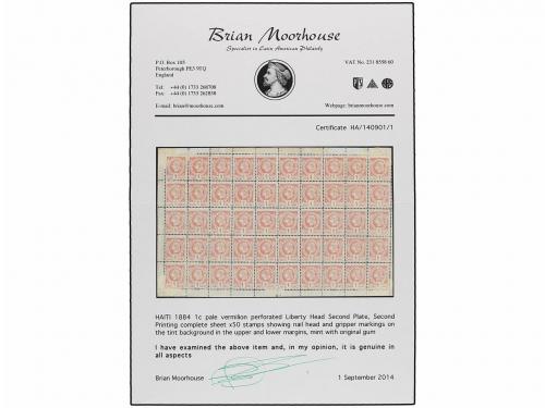 **/* HAITI. 1882. 1 cto. vermellón. Hoja completa de 50 sell