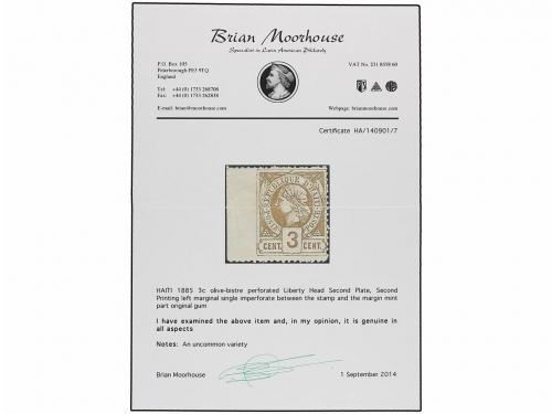 * HAITI. 1885. 3 cents. bistre, pl. II 2º tiraje. SIN DENTAR