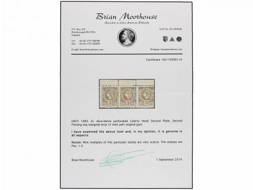 * HAITI. Sc. 9a. 1885. 3 cent. bistre, pl. II 2º tiraje. Tir