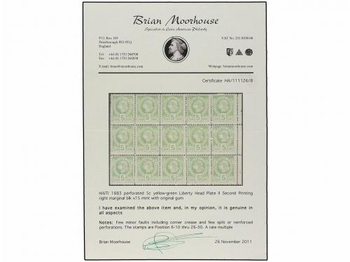 **/* HAITI. 1883. 5 cents. verde, pl. II, 2ª tirada. Bloque