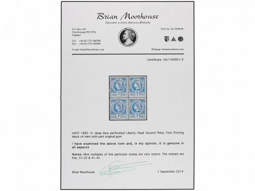 * HAITI. 1885. 7 cts. azul ultramar oscuro, pl. II, 1ª tirad