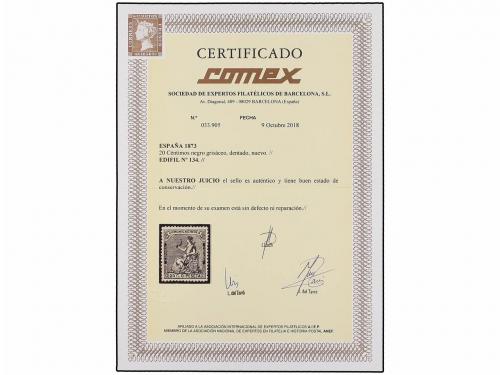 ** ESPAÑA. Ed. 134. 20 cts. negro. PIEZA DE LUJO. Cert. COME