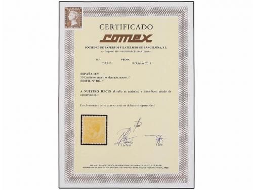 * ESPAÑA. Ed. 189. 50 cts. amarillo. Centraje perfecto. PIEZ