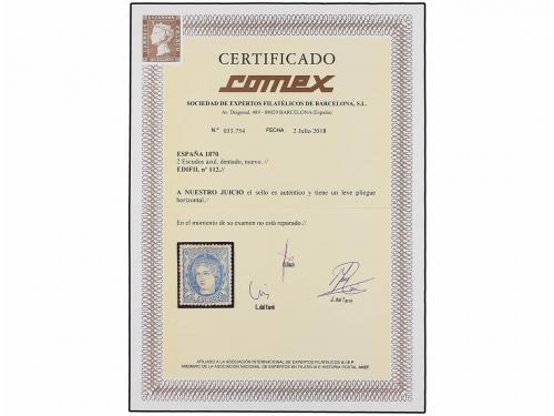 * ESPAÑA. Ed. 112. 2 Esc. azul. Centraje perfecto. Leve traz