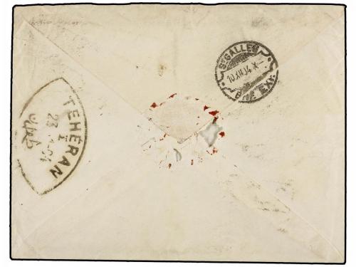 ✉ IRAN. 1904. SULTANABAD to SWITZERLAND. 12 ch. rose postal 