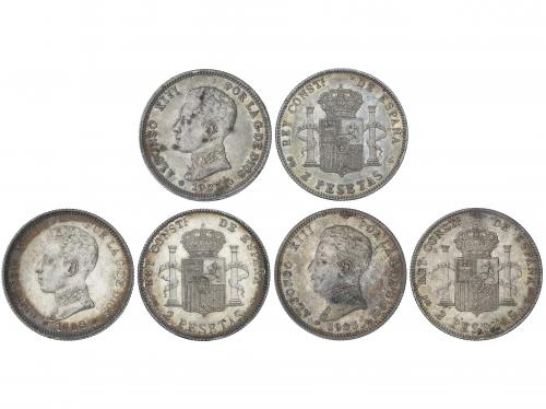 ALFONSO XIII. Lote 3 monedas 2 pesetas. 1905 (*19-05). S.M.-