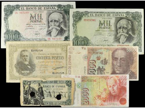 BILLETES ESPAÑOLES. Lote 6 billetes 5 a 5.000 Pesetas. 1940 