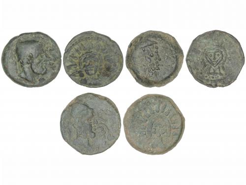 MONEDAS HISPÁNICAS. Lote 3 monedas As. 200-20 a.C. MALACA (M