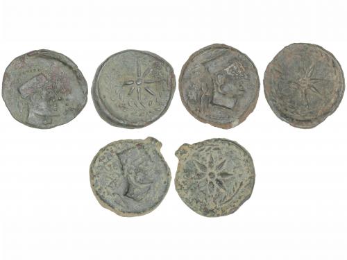 MONEDAS HISPÁNICAS. Lote 3 monedas Semis. 200-20 a.C. MALACA