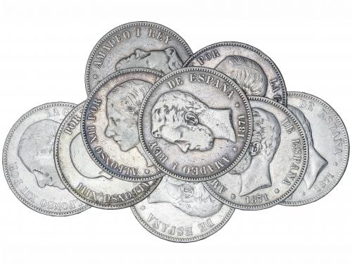 LOTES CENTENARIO. Lote 9 monedas 5 Pesetas. 1871 a 1890. AMA