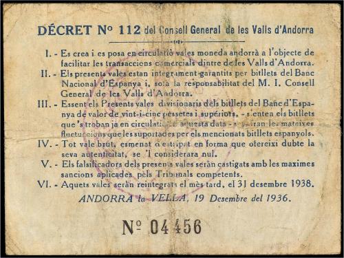 EMISIONES DE ULTRAMAR I ANDORRA. 2 Pessetes. 19 Desembre 193
