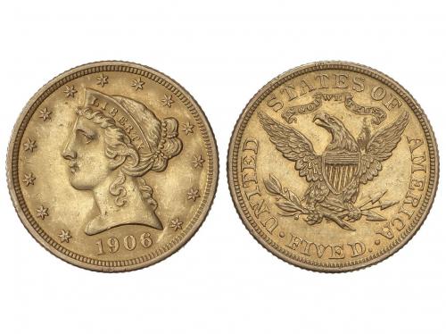 ESTADOS UNIDOS. 5 Dollars. 1906. 8,35 grs. AU. Coronet Head.