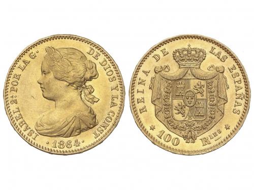 ISABEL II. 100 Reales. 1864. MADRID. 8,34 grs. AU. Brillo or