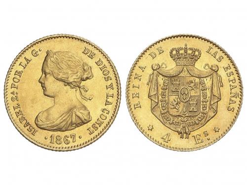 ISABEL II. 4 Escudos. 1867. MADRID. 3,34 grs. AU. Brillo ori