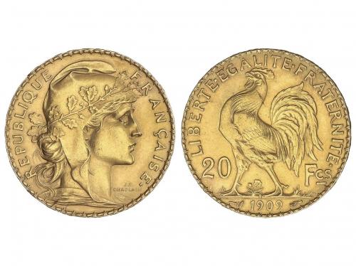 FRANCIA. 20 Francs. 1909. III REPUBLIQUE. 6,44 grs. AU. Gall