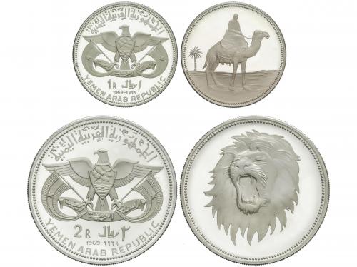 YEMEN. Lote 2 monedas 1 y 2 Riyals. 1969. AR. Qadhi memoria