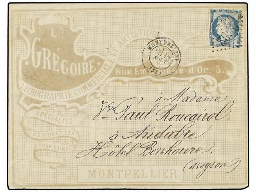 ✉ FRANCIA. Yv. 60. 1873. MONTPELLIER a ANDABRE. 25 cts. azul