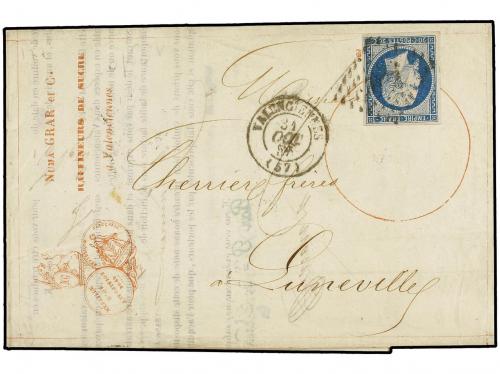 ✉ FRANCIA. Yv. 14. 1857. VALENCIENNES a LUMEVILLE. 20 cts.