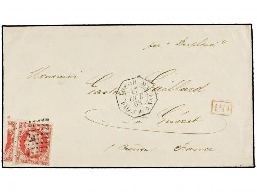 ✉ JAPON. 1868. Cover from YOKOHAMA to FRANCE endorsed ´pr.