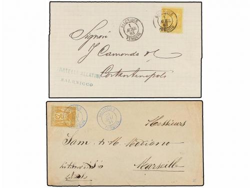 ✉ LEVANTE: CORREO FRANCES. 1881. Dos cartas circuladas de SA