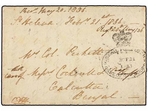 ✉ SANTA HELENA. 1836. ST. HELENA to CALCUTA. Entiere letter 