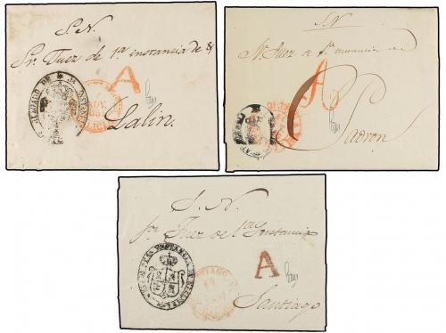 ✉ ESPAÑA. 1846-51. Tres cartas con marcas A de Abono de LA C