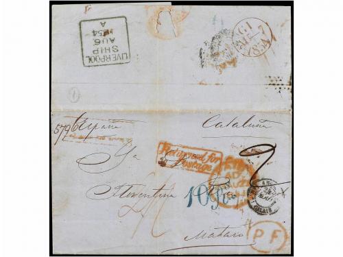 ✉ ARGENTINA. 1854. BUENOS AIRES a MATARÓ (Barcelona). Carta 