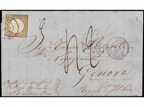 ✉ PERU. Sc. 13. 1865. LIMA a GÉNOVA (Italia). 1 peseta casta