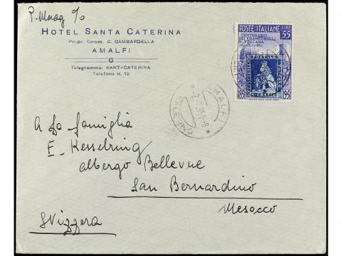 ✉ ITALIA. Sa. 654. 1951. AMALFI a SUIZA. 55 lire azul. MUY B